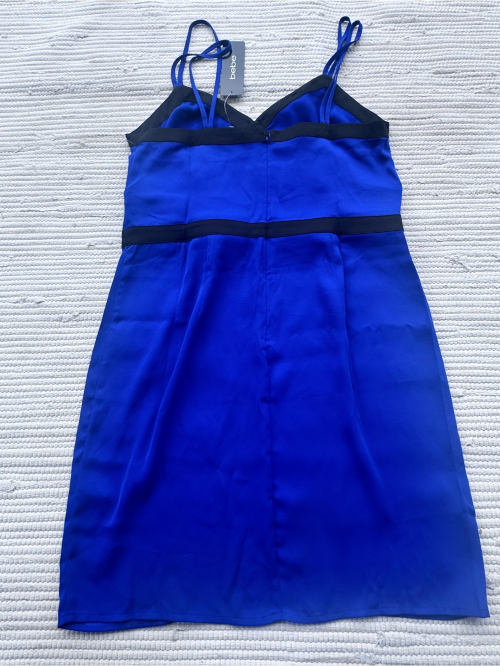 Bebe Blue Contrast Trim Strappy Midi Dress Y2K Glam Size 10 - Picture 9 of 9
